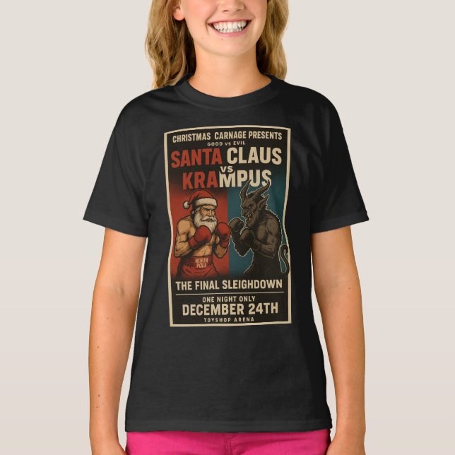 T-shirt Santa vs Krampus Fight Night Christmas Shirt – Dar (Devant)