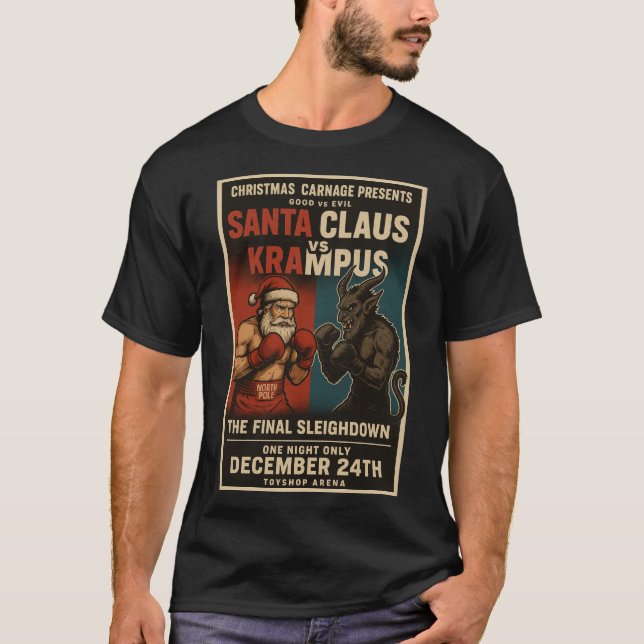 T-shirt Santa vs Krampus Fight Night Christmas Shirt – Dar (Devant)