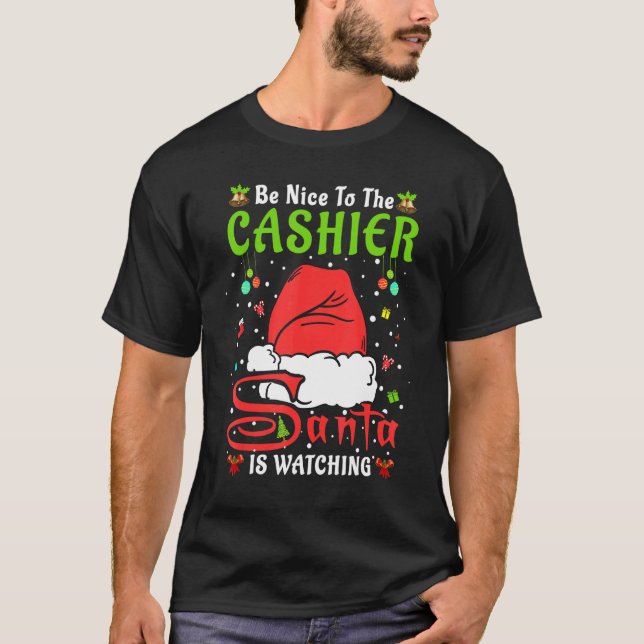 T-shirt Santa Xmas Pajamas Be Nice To The Cashier Christma (Devant)
