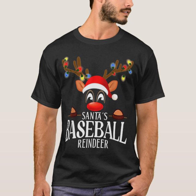 T-shirt Santa's Baseball Reindeer Funny Xmas Matching Pjs  (Devant)