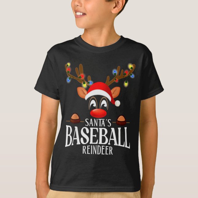 T-shirt Santa's Baseball Reindeer Funny Xmas Matching Pjs  (Devant)