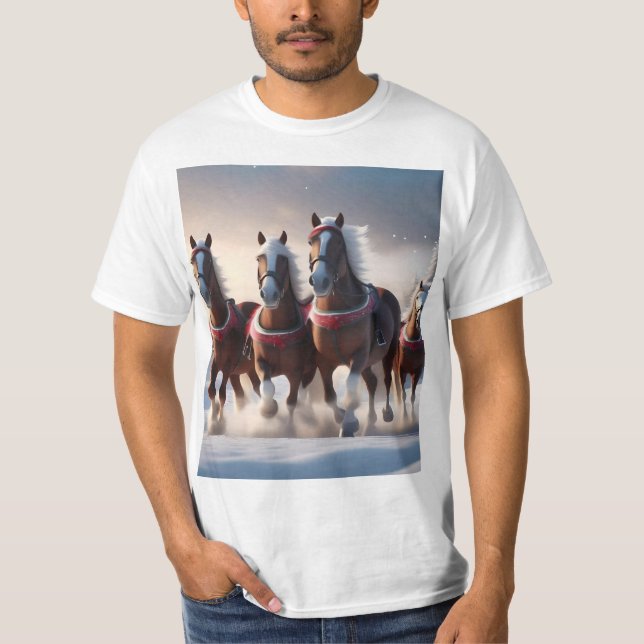T-shirt Santas Chevaux de Neige de Noël, (Devant)