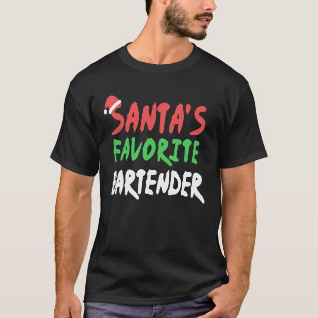 T-shirt Santas Favori Bartender Bartending Noël Noël (Devant)
