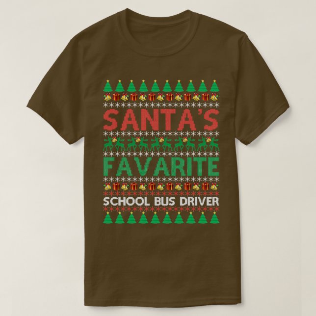 T-shirt Santas Favori Conducteur de bus scolaire Noël Vila (Design devant)
