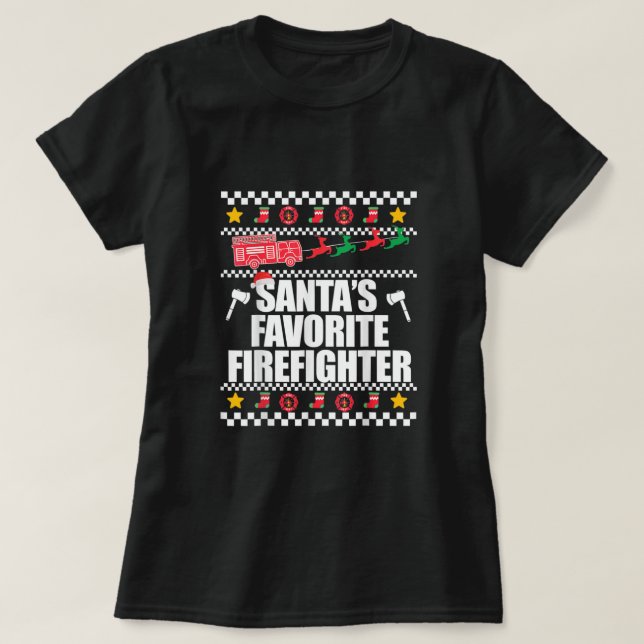 T-shirt Santas Favori Firefighter Pyjamas Costume de Noël  (Design devant)