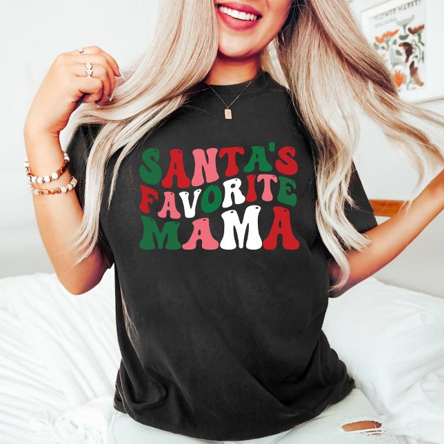 T-shirt Santas Favori Mama Super Noël Noir (Santas Favorite Mama Groovy Christmas Black T-Shirt)