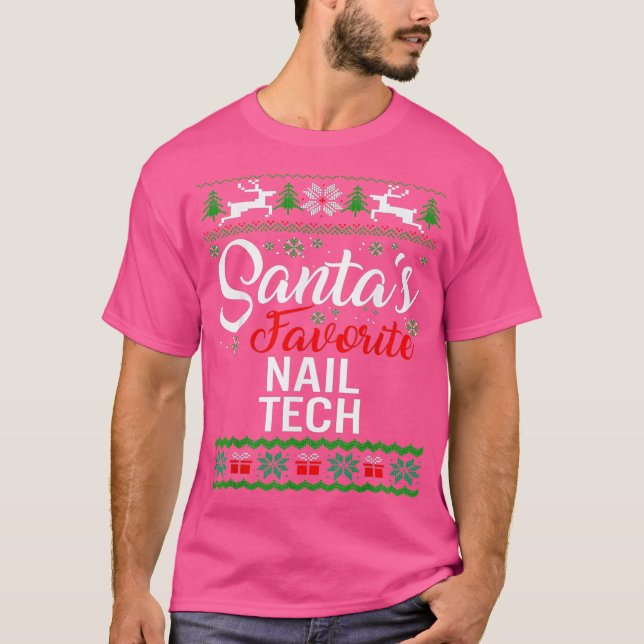 T-shirt Santas Favori Nail Tech Noël Famille moche (Devant)