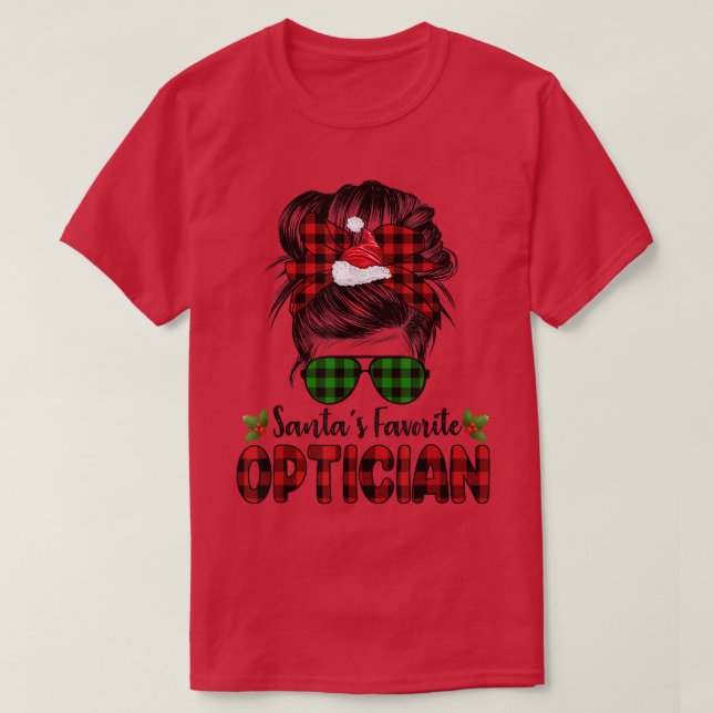 T-shirt Santas Favori Opticien Rouge Plaid Funny Père Noël (Design devant)