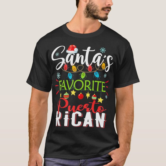 T-shirt Santas Favori Portoricain Xmas Light Santa Hat (Devant)