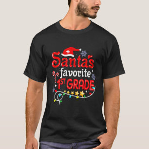 T-shirt Santa's Favorite 1st Grade Xmas Light Santa Hat Ch