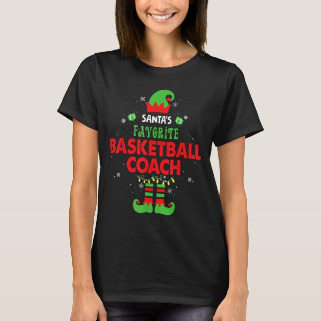 T-shirt Santa's Favorite Basketball Coach Funny Elf Family (Devant)