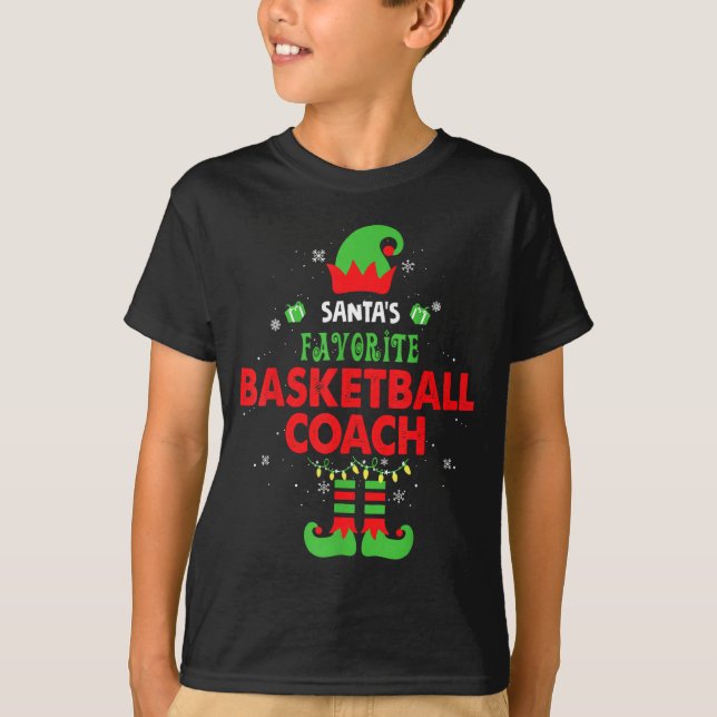 T-shirt Santa's Favorite Basketball Coach Funny Elf Family (Devant)