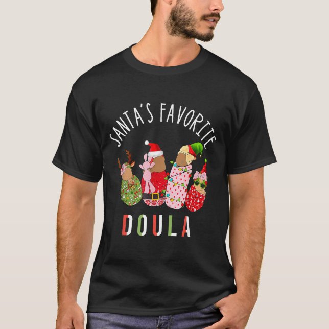 T-shirt Santa's Favorite Doula Nurse Christmas Stpartum Mi (Devant)