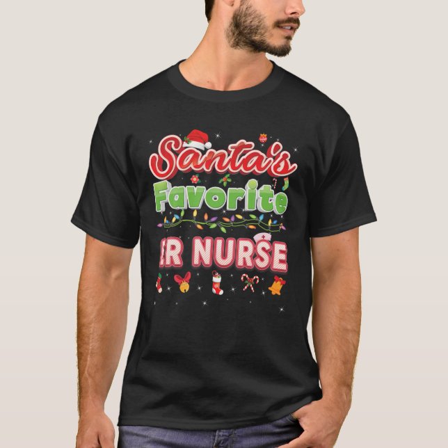 T-shirt Santa's Favorite ER Nurse Christmas Santa Hat Ligh (Devant)