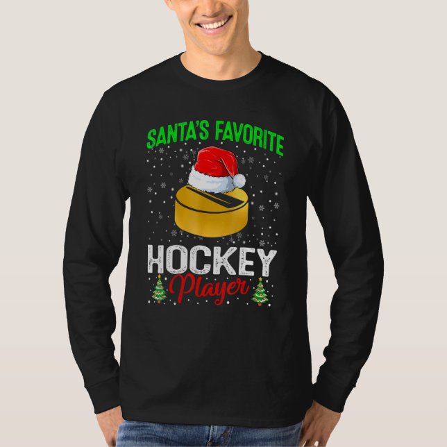 T-shirt Santa's Favorite Hockey Player Matching Family Chr (Devant)