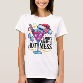 T-shirt Santa's Favorite Hot Mess Glitter Cocktail Design 