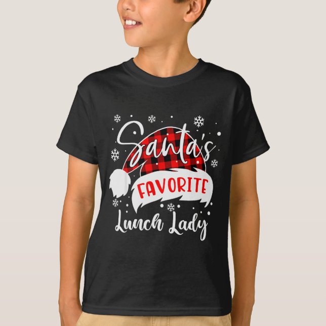 T-shirt Santa's Favorite Lunch Lady Hat Flannel Christmas  (Devant)