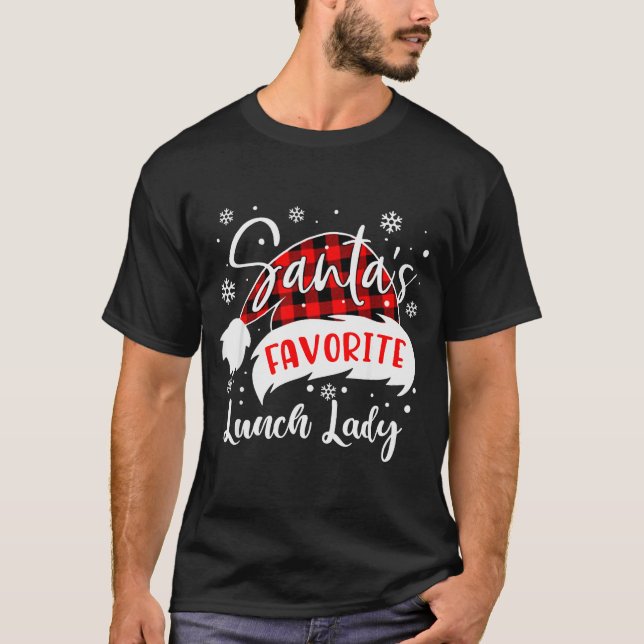 T-shirt Santa's Favorite Lunch Lady Hat Flannel Christmas  (Devant)