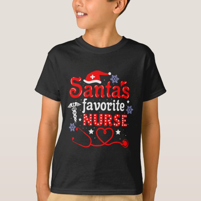 T-shirt Santa's Favorite Nurse Christmas Short Sleeve  (Devant)