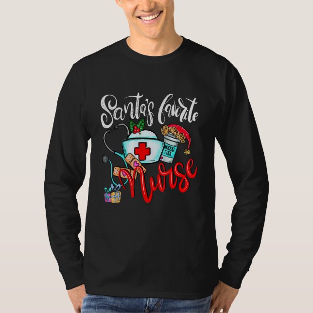 T-shirt Santas Favorite Nurse  Christmas Xmas RN CNA Nursi (Devant)