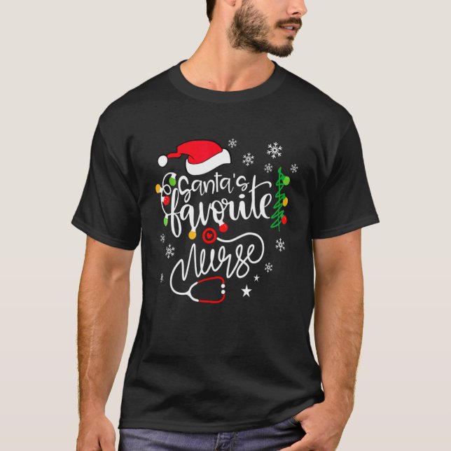 T-shirt Santa's Favorite Nurse  Cute Merry Xmas Party (Devant)