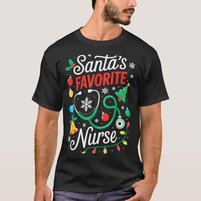 T-shirt Santa's Favorite Nurse Shirt Men Women Funny Chris (Devant)