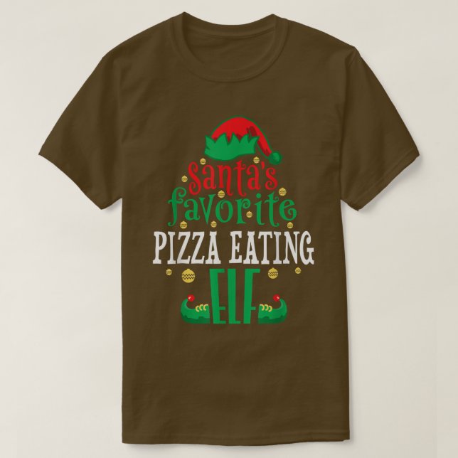 T-shirt Santas Favorite Pizza Eating Elf Christmas Matchin (Design devant)