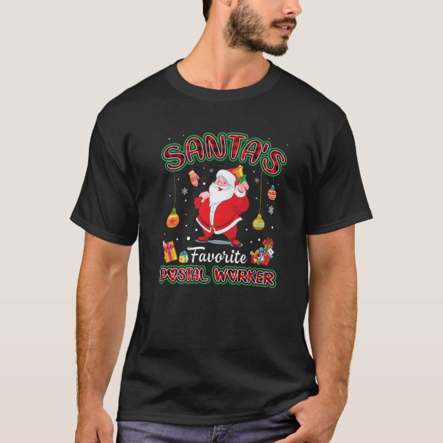 T-shirt Santa's Favorite Postal Worker Santa Red Plaid Chr (Devant)