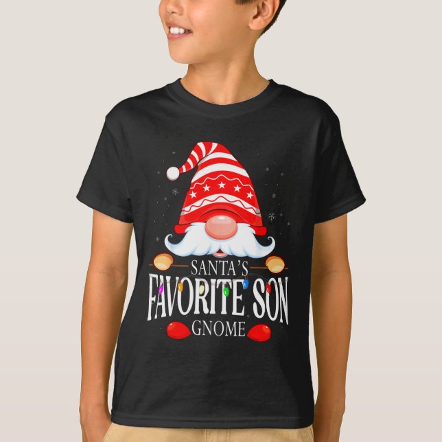 T-shirt Santas Favorite Son Gnome Matching Christmas Paja  (Devant)