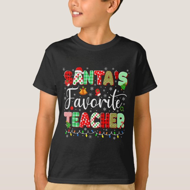 T-shirt Santas Favorite Teacher Christmas Matching Xmas Me (Devant)