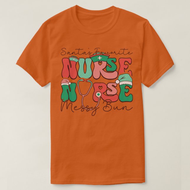 T-shirt Santas Infirmière préférée Messy bun (Design devant)