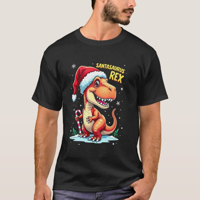 T-shirt Santasaurus Rex Dinosaure Drôle Noël Chapeau de Pè (Devant)
