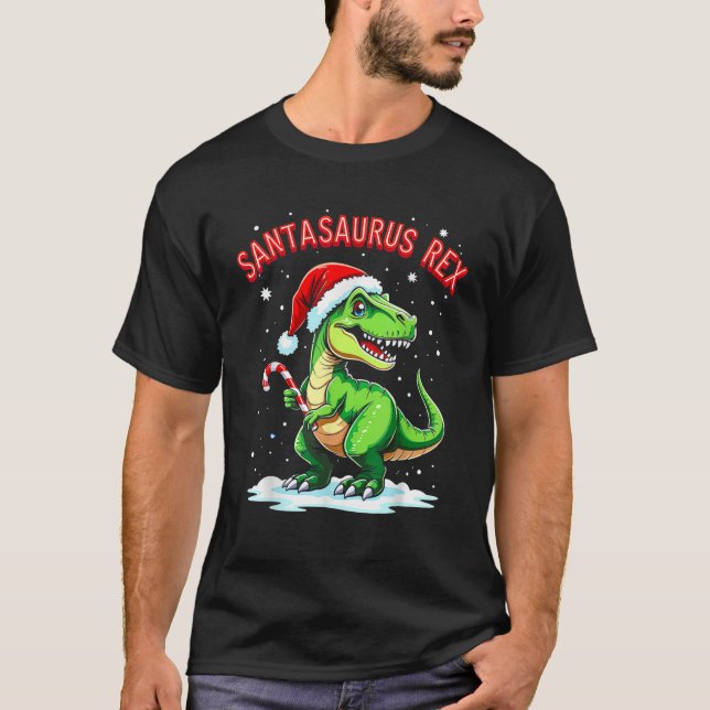 T-shirt Santasaurus Rex Funny Dinosaur xmas Santa Hat Cand (Devant)