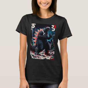 T-shirt Santazilla Monstre Japonais Kaiju Dinosaure Noël