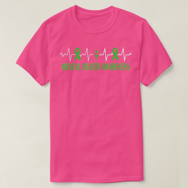 T-shirt Santé mentale Awareness Month Green Ribbon Pulse H (Design devant)