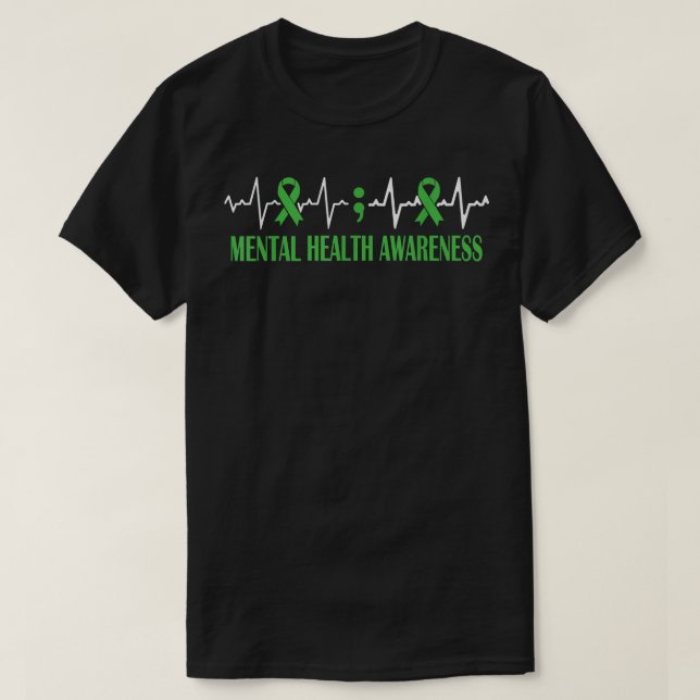 T-shirt Santé mentale Awareness Month Green Ribbon Pulse H (Design devant)