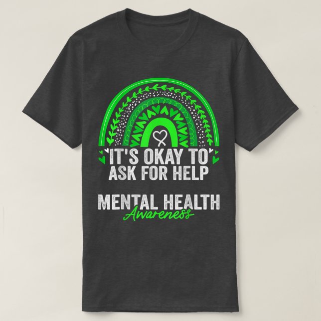T-shirt Santé mentale Awareness Month Rainbow Green Ribbon (Design devant)