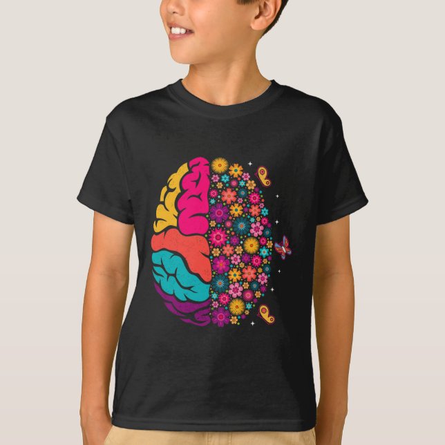 T-shirt Santé mentale Floral Cerveau Conscience de la dépr (Devant)