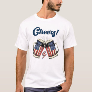 T-shirt Santé! Patriotique Beer Mugs USA Drapeau 4 juillet