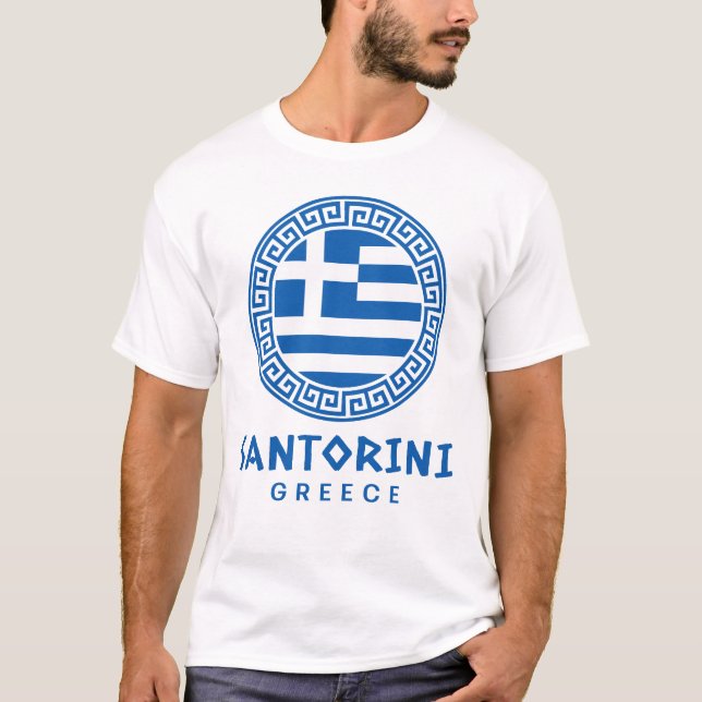 T-shirt Santorin et drapeau de la Grèce blanc homme (Devant)