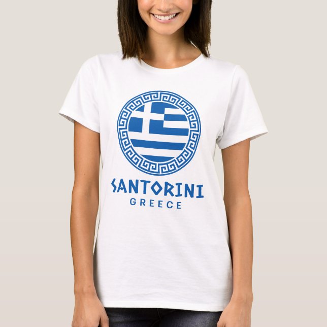 T-shirt Santorin et le drapeau blanc féminin de Grèce (Devant)
