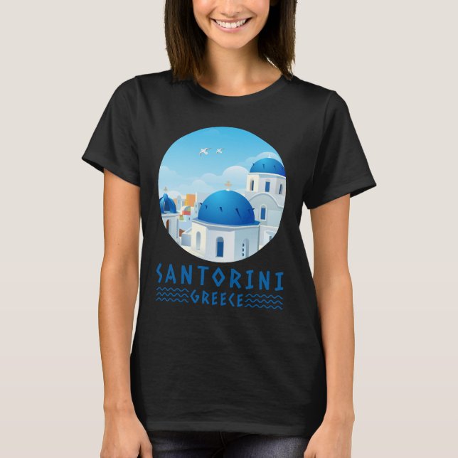 T-shirt Santorin, Grèce noire (Devant)