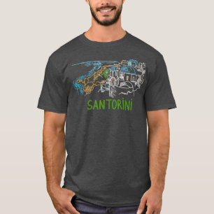 T-shirt Santorin Grèce unique main dessinée hommes cadea