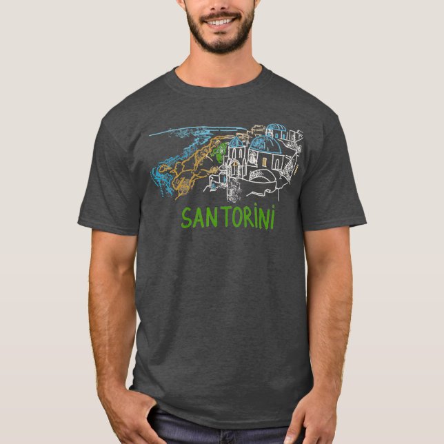 T-shirt Santorin Grèce unique main dessinée hommes cadeau  (Devant)