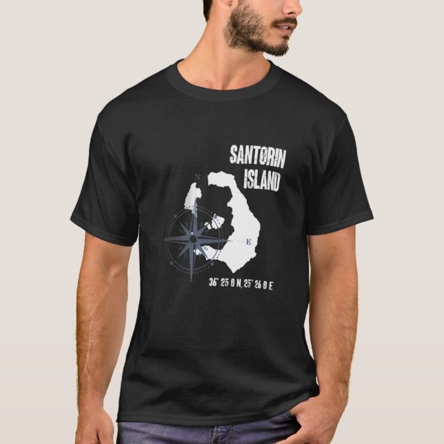 T-shirt Santorini Island Mediterranean Sea Coordinates Map (Devant)