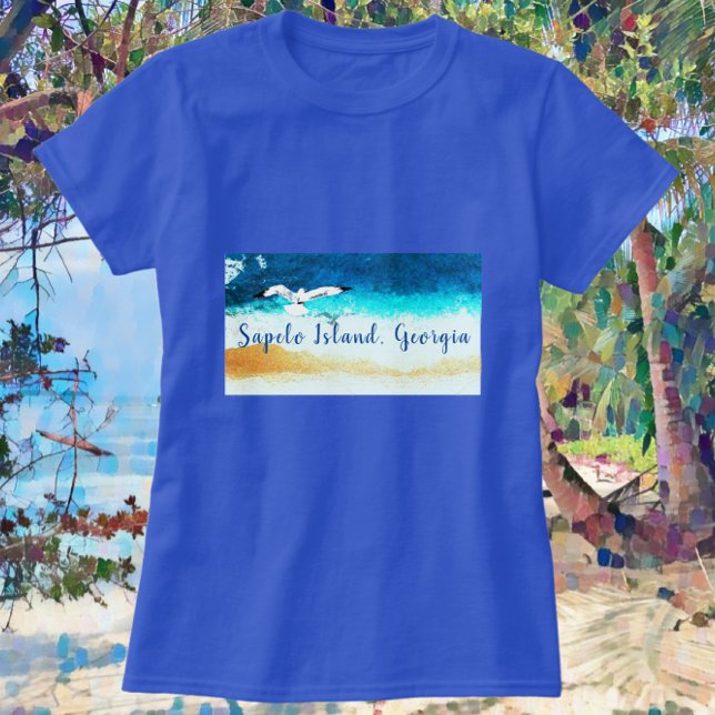 T-shirt Sapelo Island GA Seashore et Seagull (Créateur téléchargé)