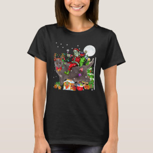 T-shirt Sapin de Noël au chat Chartreux avec Santa sur un