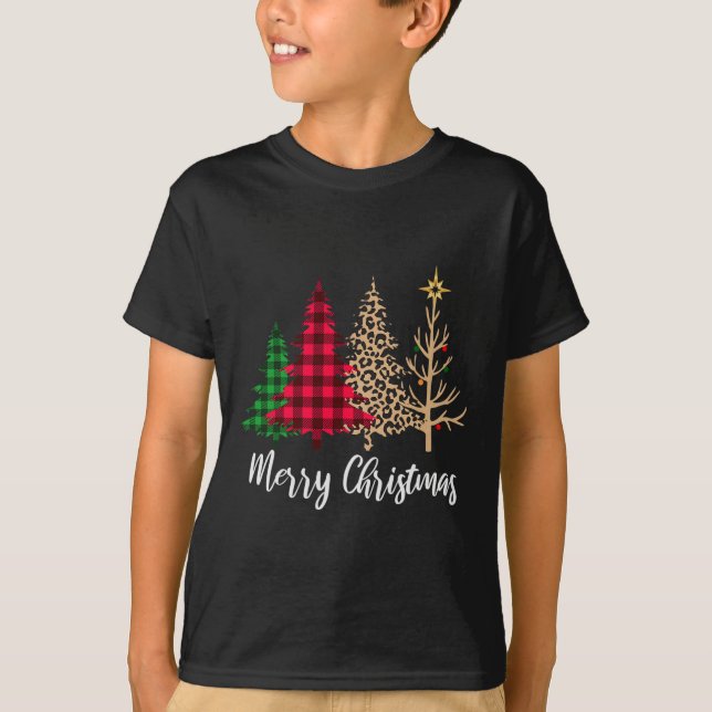 T-shirt Sapin de Noël Buffalo Plaid Rouge Vert Léopard Xma (Devant)