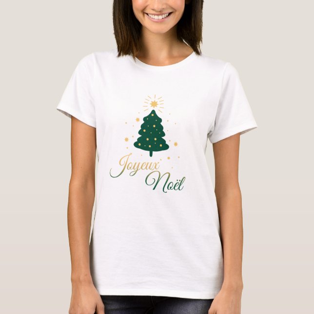 T-shirt Sapin de Noël doré et vert : style festif (Devant)