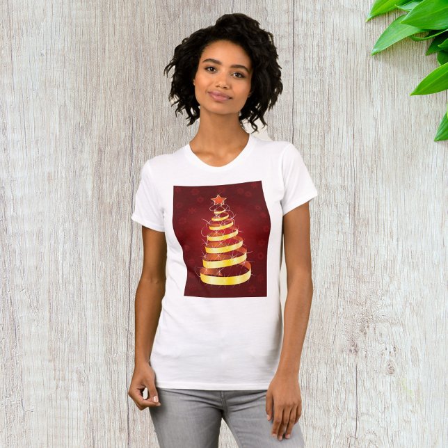 T-shirt Sapin de Noël élégant ruban doré moderne (Créateur téléchargé)